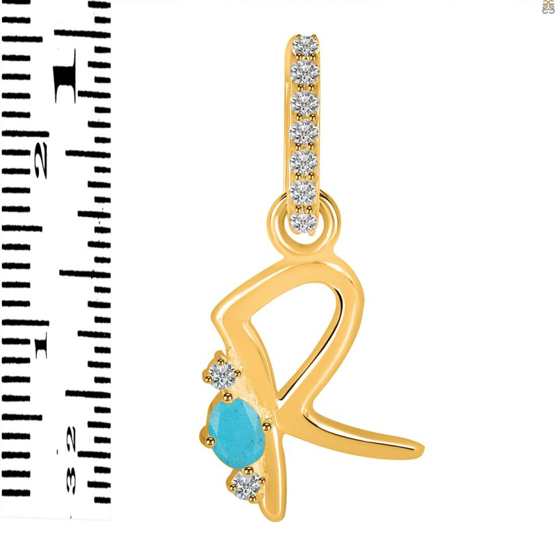 Turquoise & White Topaz Alphabet R Pendant TRQ-RDA-44.