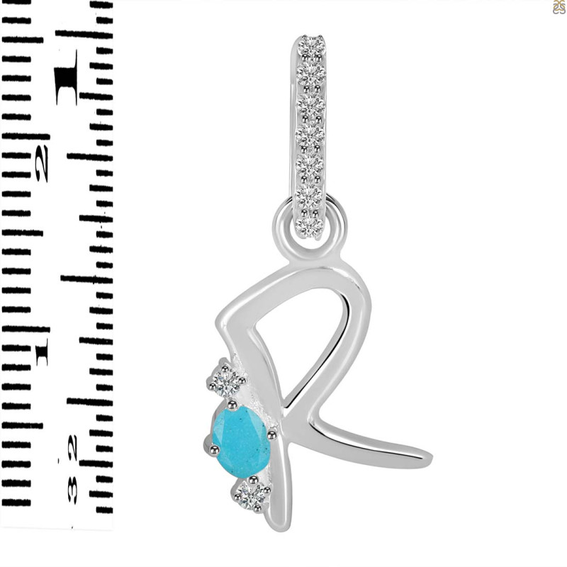 Turquoise & White Topaz Alphabet R Pendant TRQ-RDA-44.