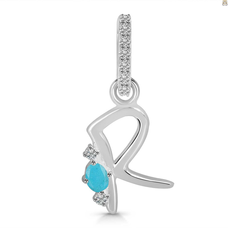 Turquoise & White Topaz Alphabet R Pendant TRQ-RDA-44.