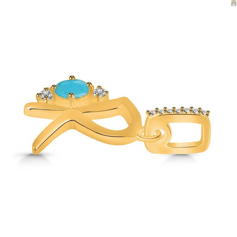 Turquoise & White Topaz Alphabet R Pendant TRQ-RDA-44.