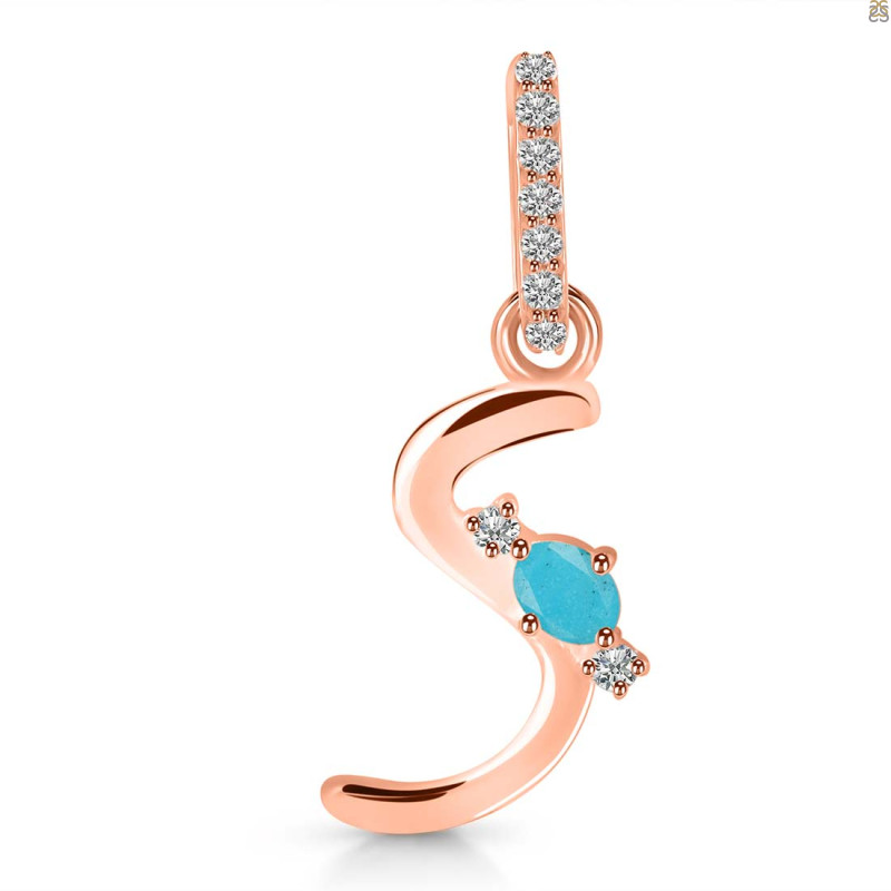 Turquoise & White Topaz Alphabet S Pendant TRQ-RDA-45.