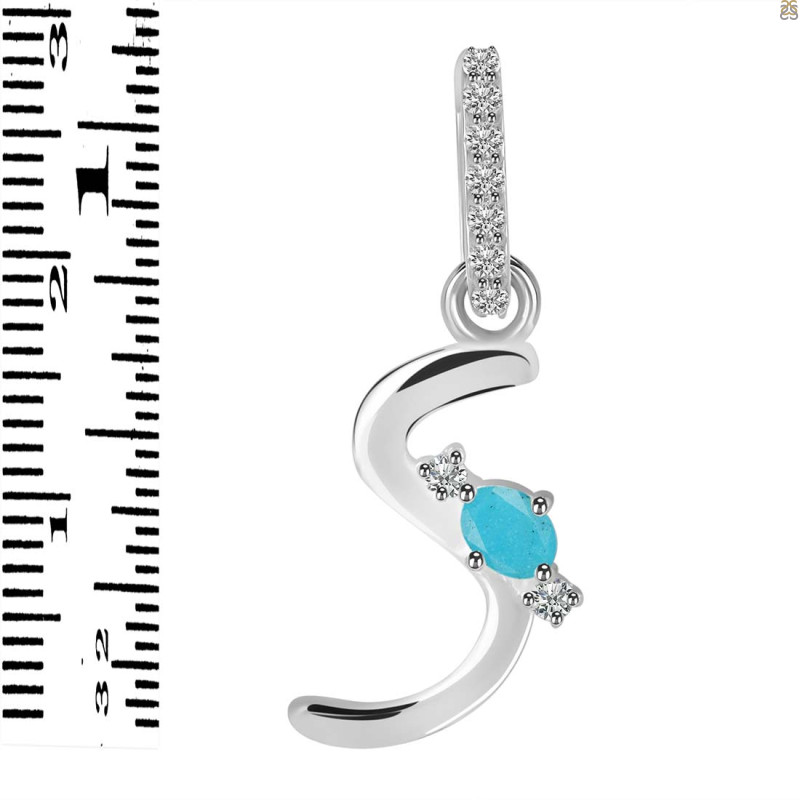 Turquoise & White Topaz Alphabet S Pendant TRQ-RDA-45.