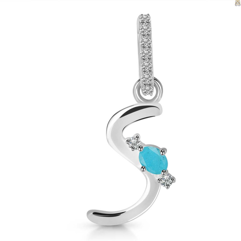 Turquoise & White Topaz Alphabet S Pendant TRQ-RDA-45.