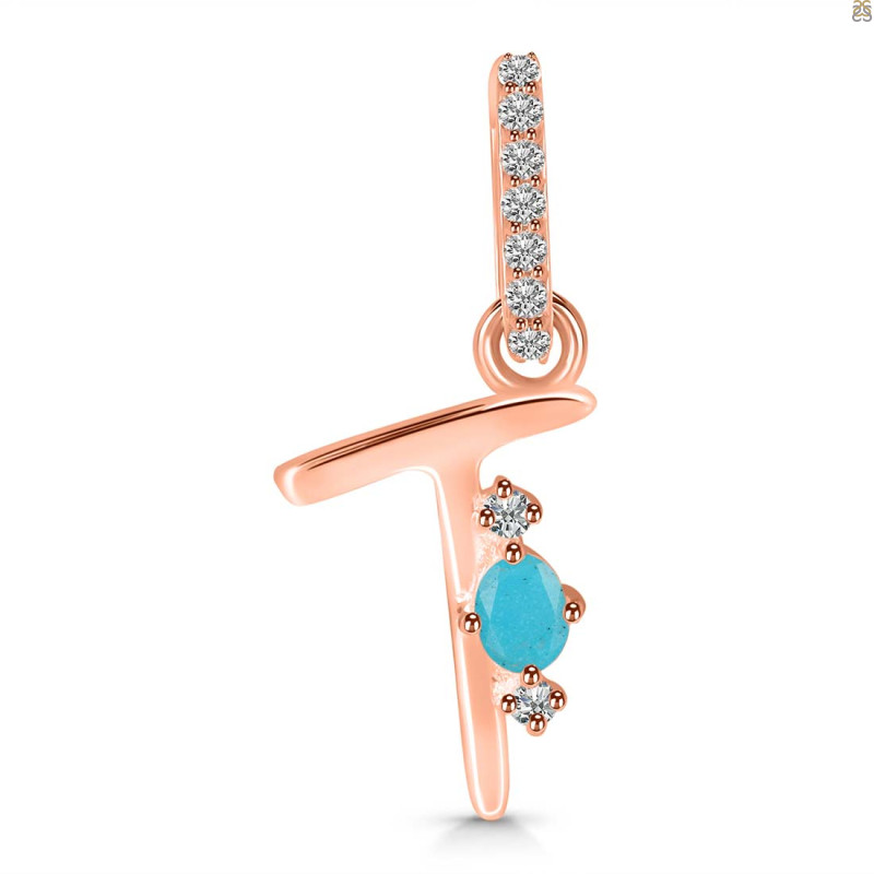 Turquoise & White Topaz Alphabet T Pendant TRQ-RDA-46.