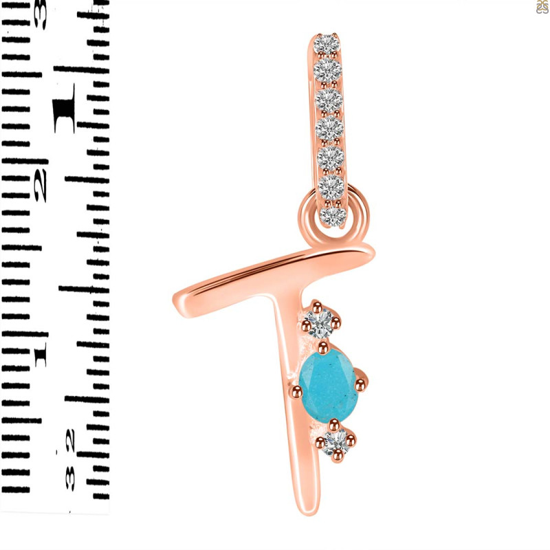 Turquoise & White Topaz Alphabet T Pendant TRQ-RDA-46.