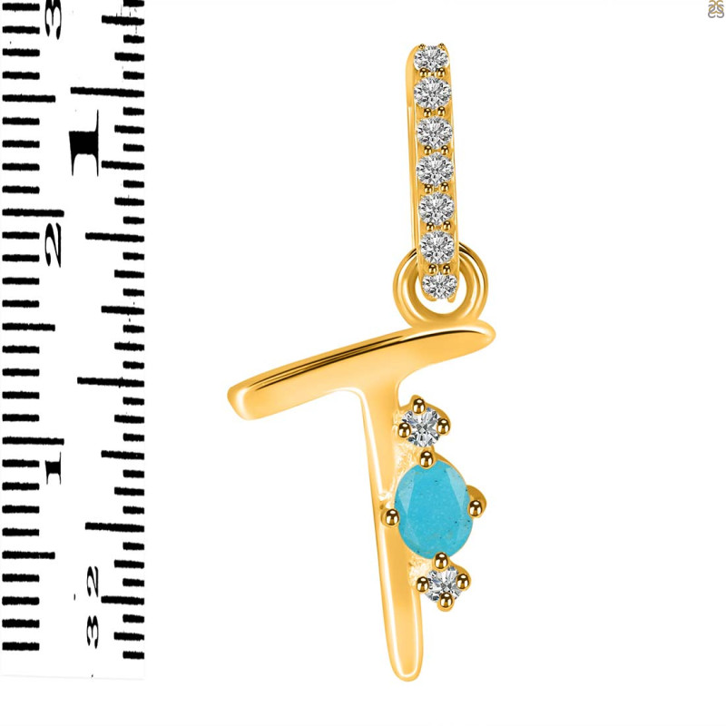 Turquoise & White Topaz Alphabet T Pendant TRQ-RDA-46.