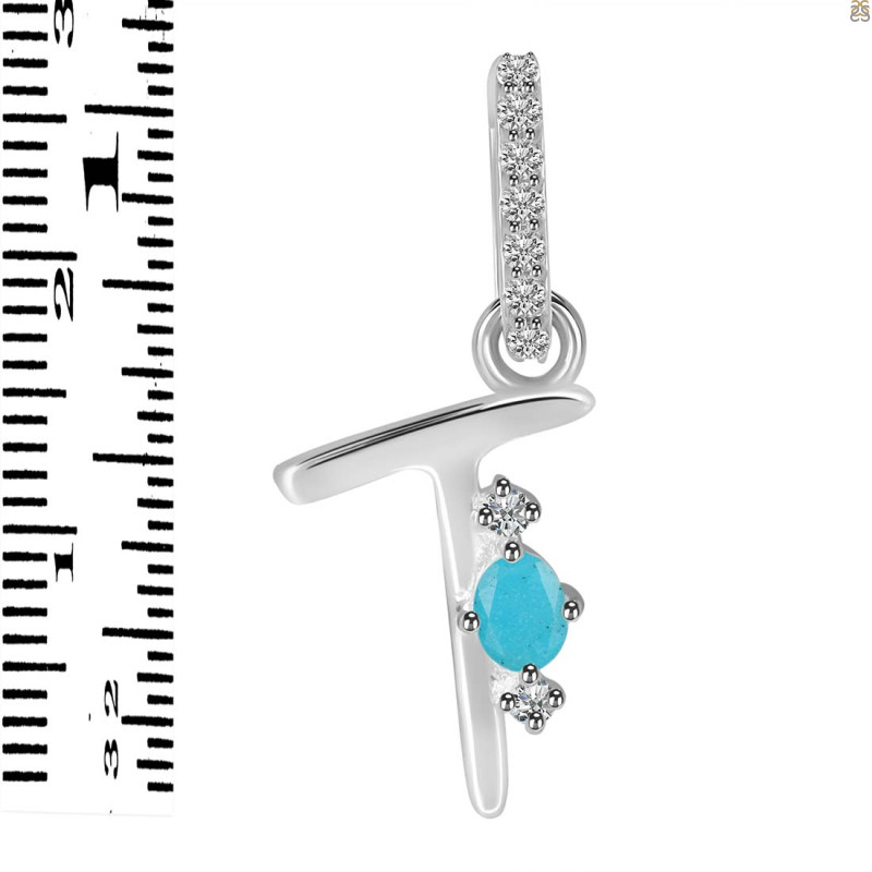 Turquoise & White Topaz Alphabet T Pendant TRQ-RDA-46.