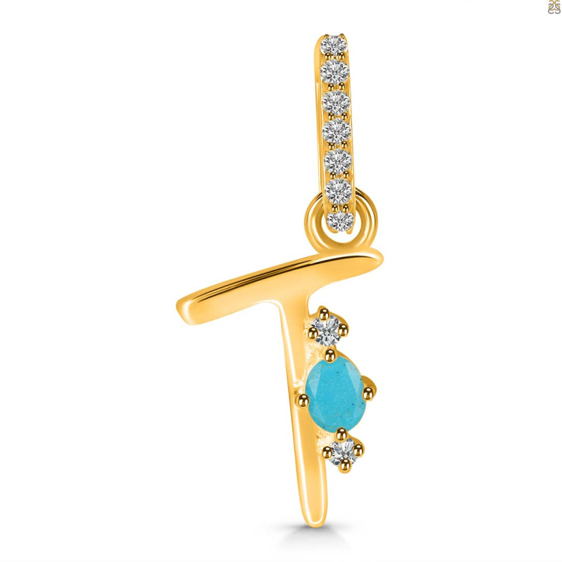 Turquoise & White Topaz Alphabet T Pendant TRQ-RDA-46.