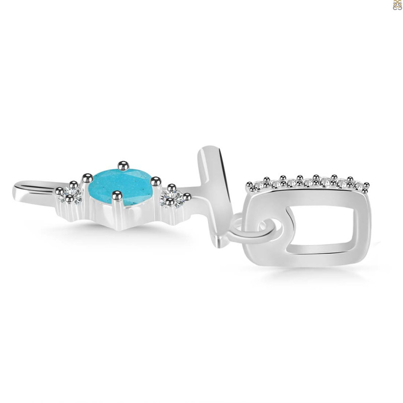 Turquoise & White Topaz Alphabet T Pendant