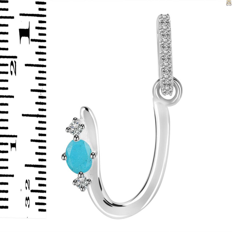Turquoise & White Topaz Alphabet U Pendant TRQ-RDA-47.