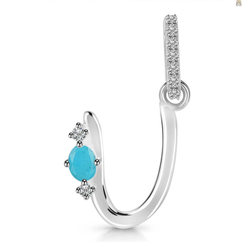Turquoise & White Topaz Alphabet U Pendant TRQ-RDA-47.
