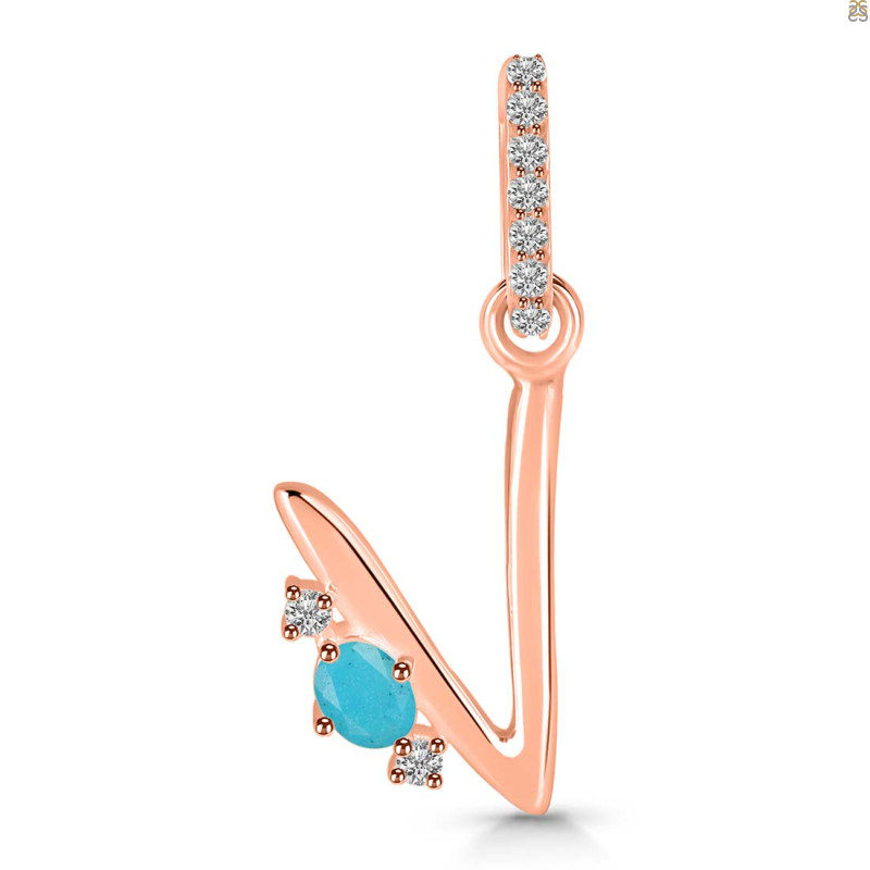 Turquoise & White Topaz Alphabet V Pendant TRQ-RDA-48.