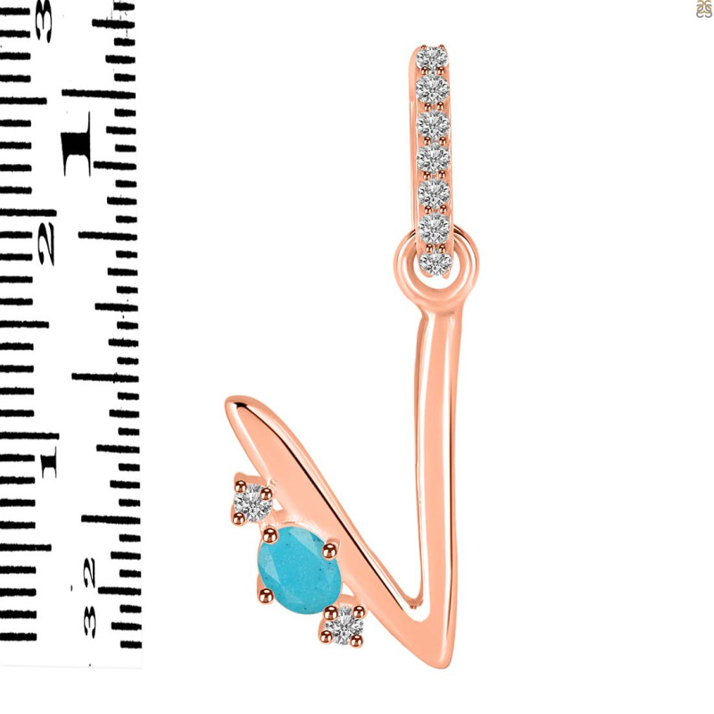 Turquoise & White Topaz Alphabet V Pendant TRQ-RDA-48.