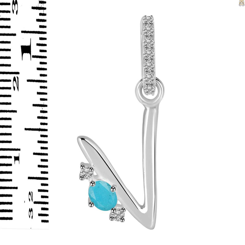 Turquoise & White Topaz Alphabet V Pendant TRQ-RDA-48.
