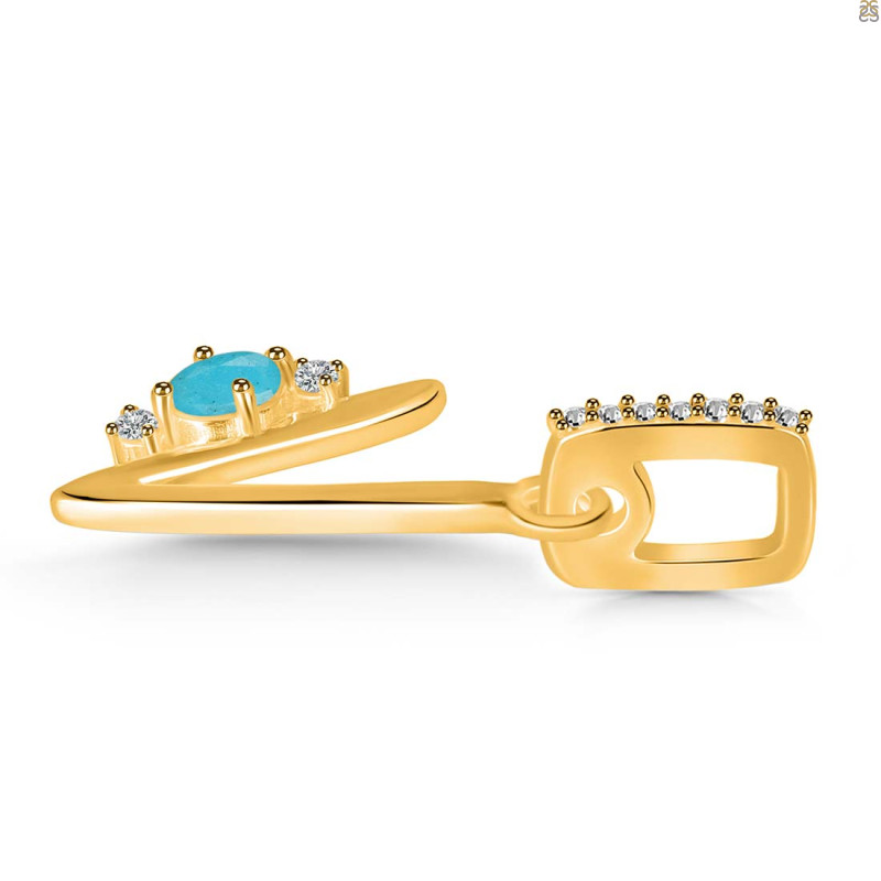 Turquoise & White Topaz Alphabet V Pendant TRQ-RDA-48.