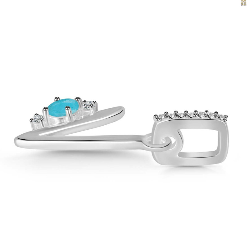 Turquoise & White Topaz Alphabet V Pendant