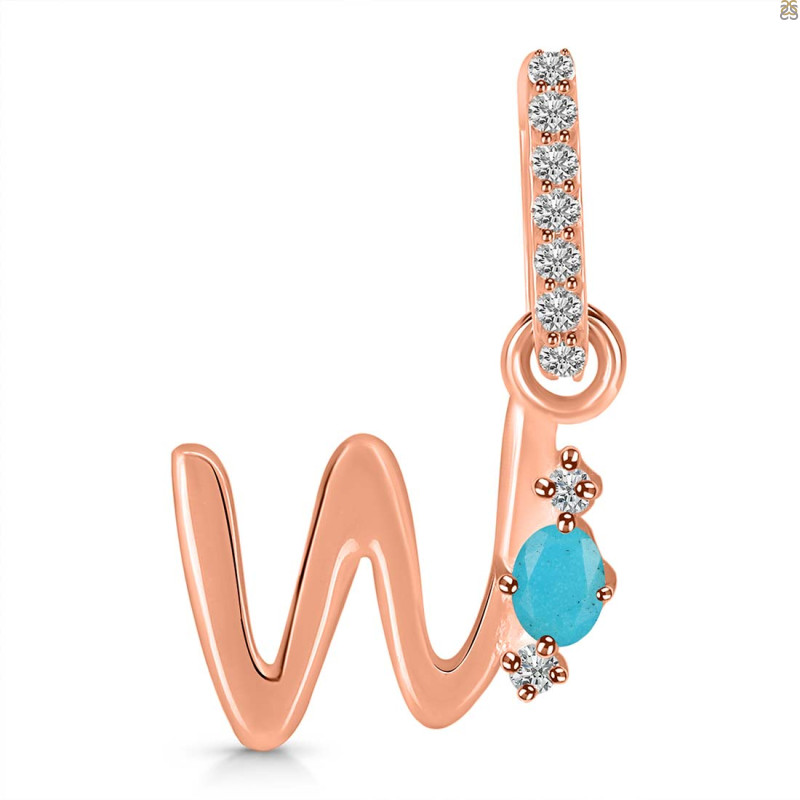 Turquoise & White Topaz Alphabet W Pendant TRQ-RDA-49.
