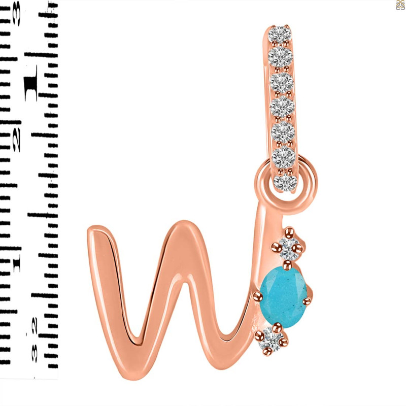 Turquoise & White Topaz Alphabet W Pendant TRQ-RDA-49.