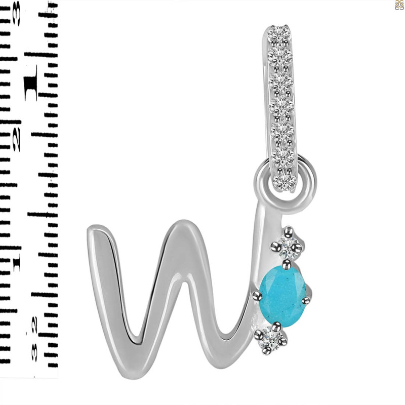 Turquoise & White Topaz Alphabet W Pendant TRQ-RDA-49.