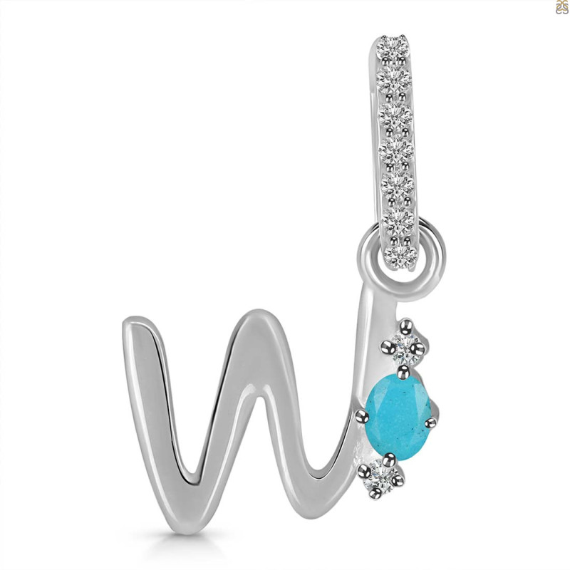 Turquoise & White Topaz Alphabet W Pendant TRQ-RDA-49.