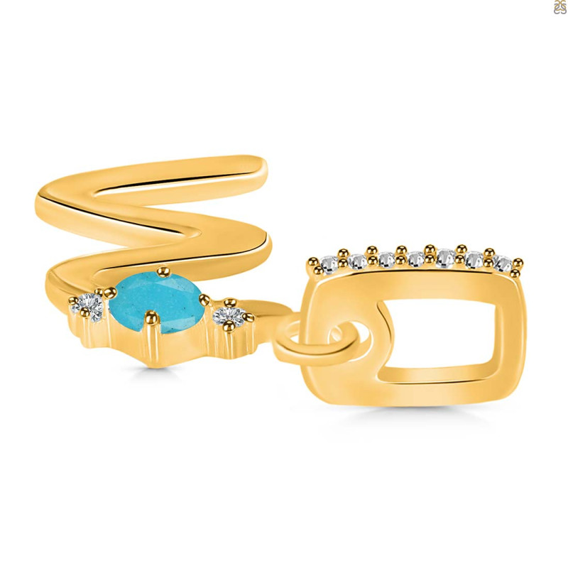 Turquoise & White Topaz Alphabet W Pendant TRQ-RDA-49.