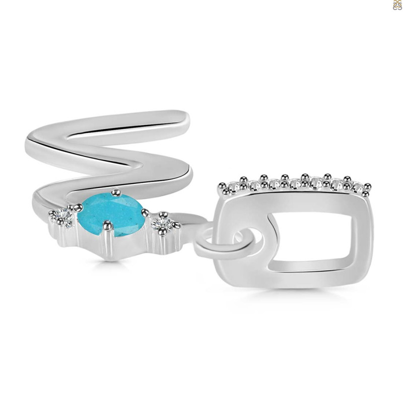 Turquoise & White Topaz Alphabet W Pendant