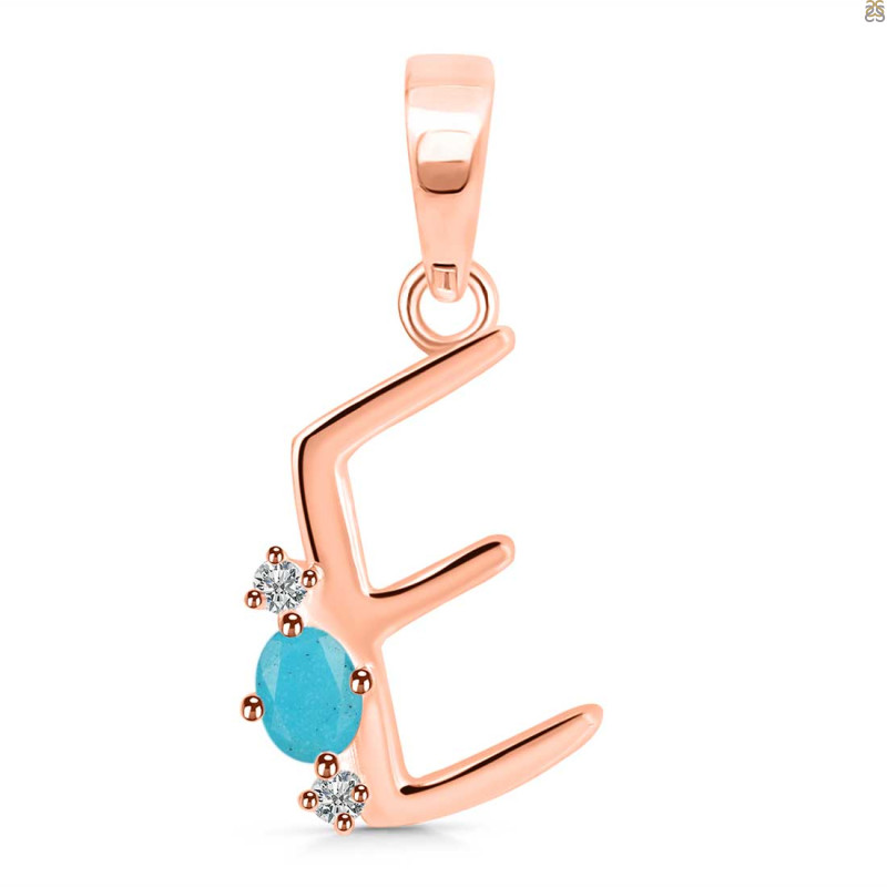 Turquoise & White Topaz Alphabet E Pendant TRQ-RDA-5.