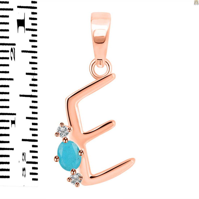 Turquoise & White Topaz Alphabet E Pendant TRQ-RDA-5.