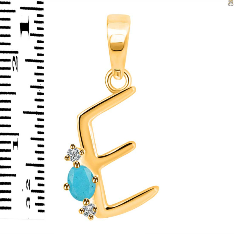 Turquoise & White Topaz Alphabet E Pendant TRQ-RDA-5.