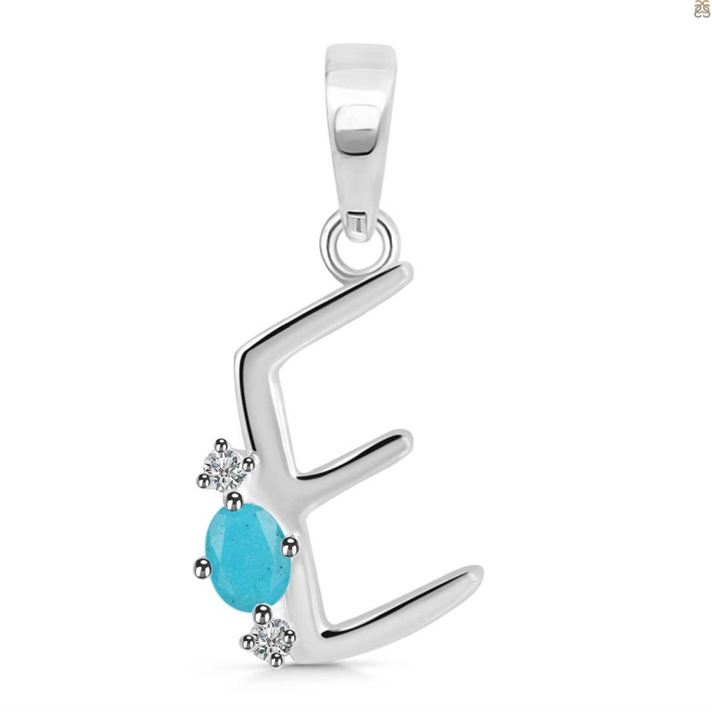 Turquoise & White Topaz Alphabet E Pendant TRQ-RDA-5.