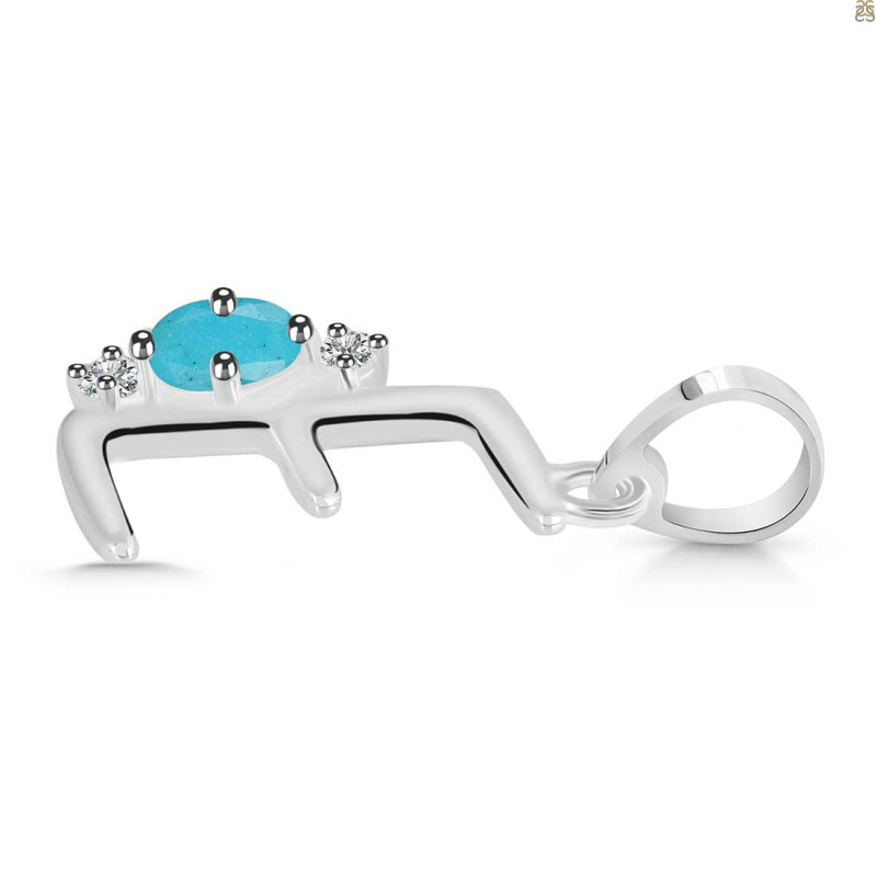 Turquoise & White Topaz Alphabet E Pendant