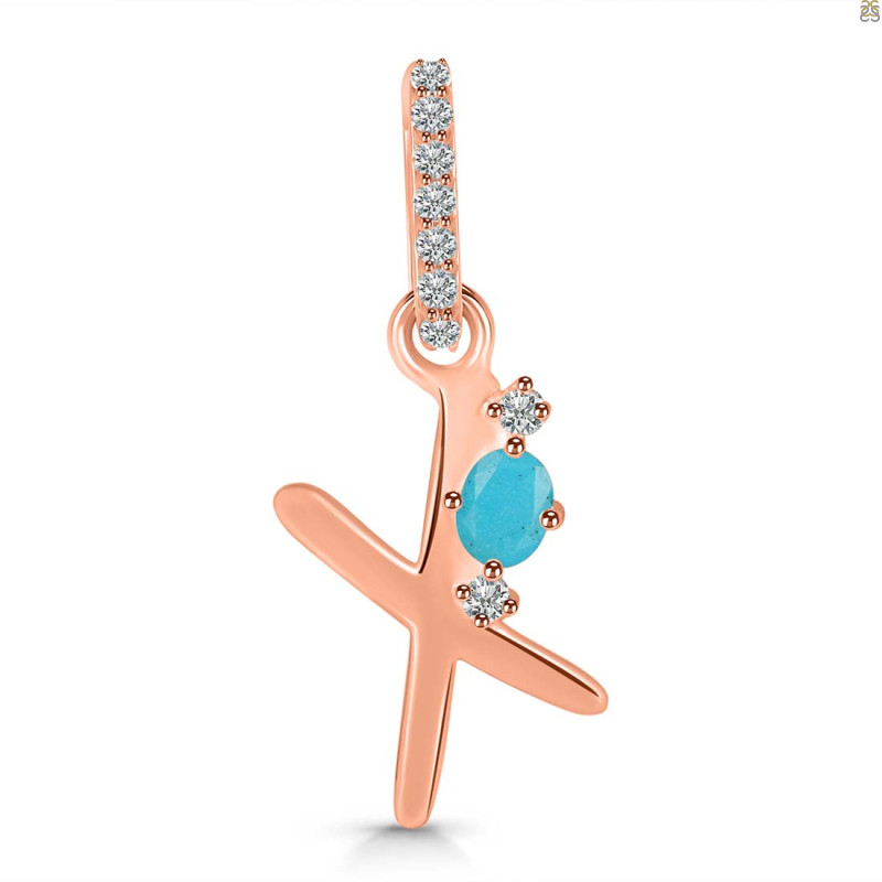 Turquoise & White Topaz Alphabet X Pendant TRQ-RDA-50.