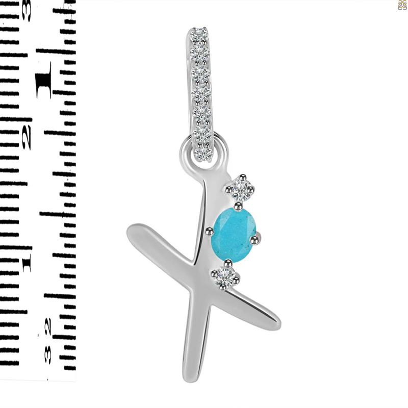 Turquoise & White Topaz Alphabet X Pendant TRQ-RDA-50.