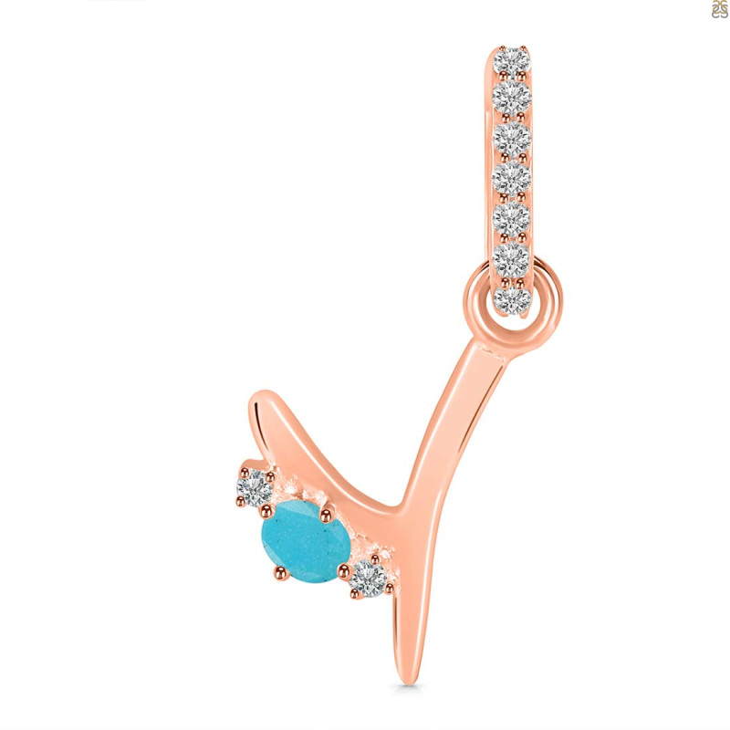 Turquoise & White Topaz Alphabet Y Pendant TRQ-RDA-51.