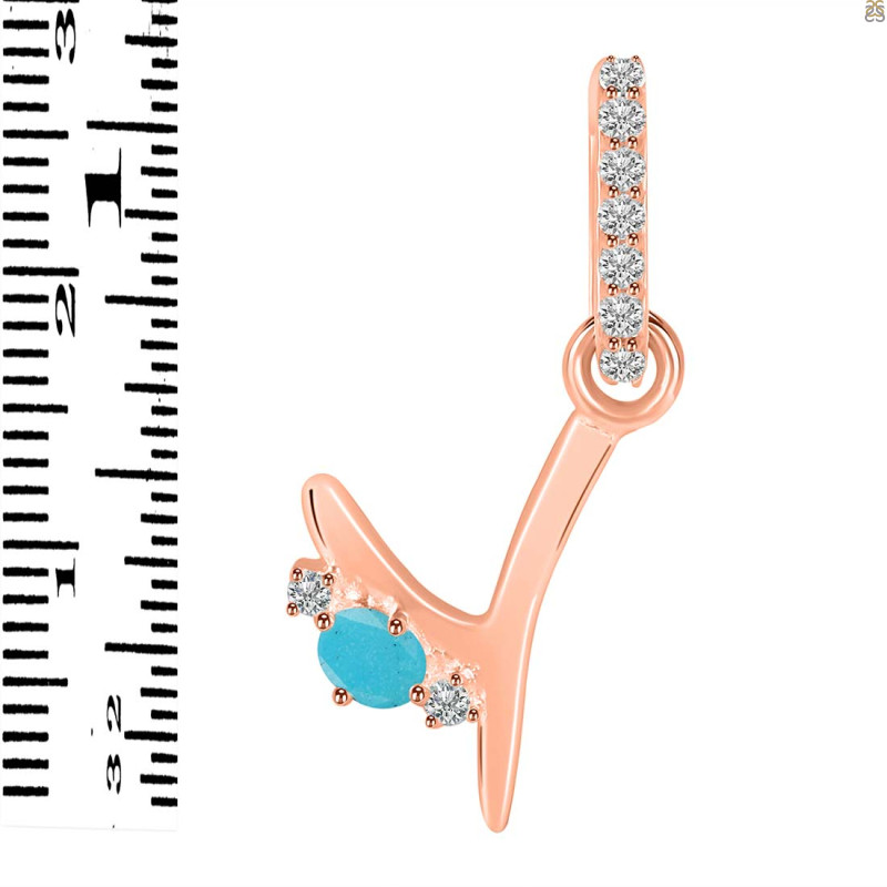Turquoise & White Topaz Alphabet Y Pendant TRQ-RDA-51.