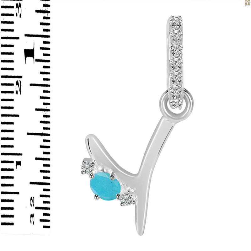 Turquoise & White Topaz Alphabet Y Pendant TRQ-RDA-51.
