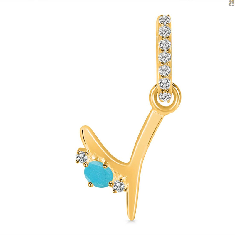 Turquoise & White Topaz Alphabet Y Pendant TRQ-RDA-51.