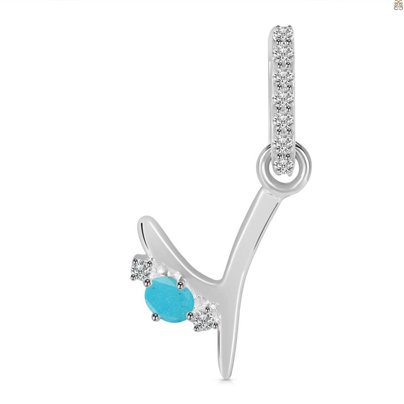 Turquoise & White Topaz Alphabet Y Pendant TRQ-RDA-51.