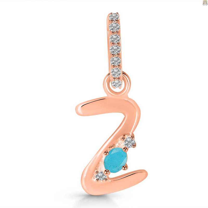 Turquoise & White Topaz Alphabet Z Pendant TRQ-RDA-52.