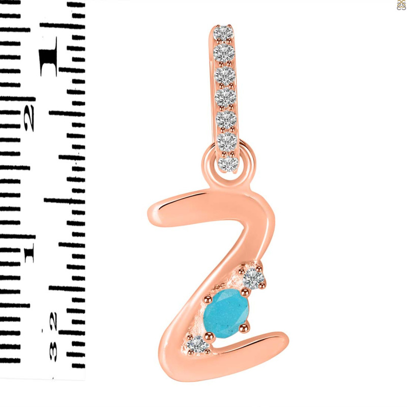 Turquoise & White Topaz Alphabet Z Pendant TRQ-RDA-52.