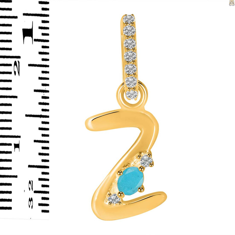 Turquoise & White Topaz Alphabet Z Pendant TRQ-RDA-52.