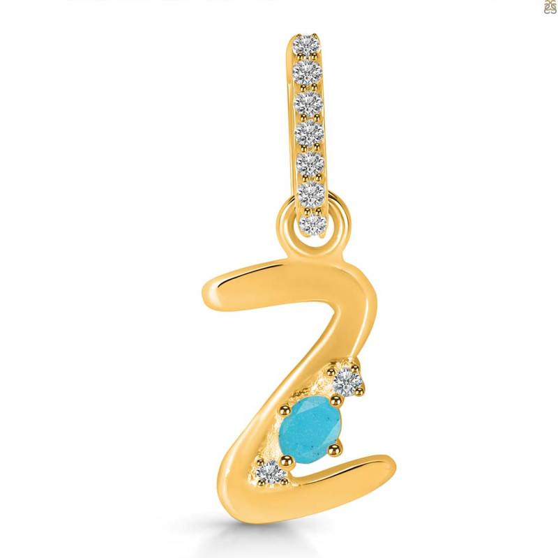 Turquoise & White Topaz Alphabet Z Pendant TRQ-RDA-52.