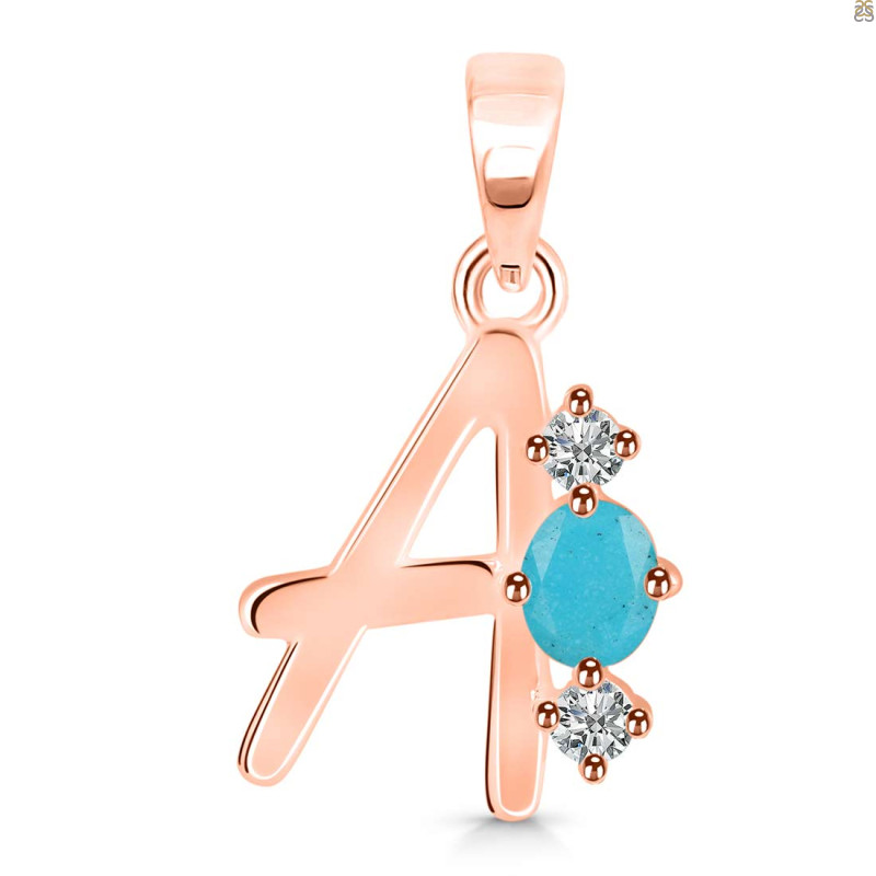 Turquoise & White Topaz Alphabet A Pendant TRQ-RDA-53.