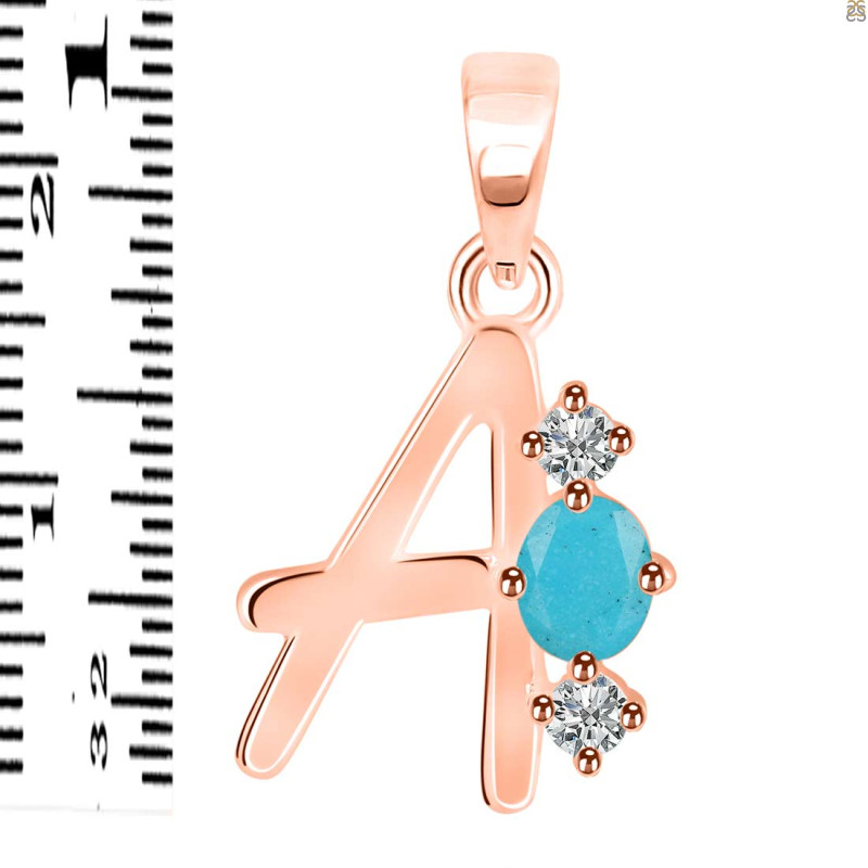 Turquoise & White Topaz Alphabet A Pendant TRQ-RDA-53.