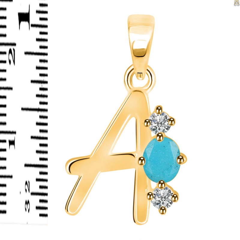 Turquoise & White Topaz Alphabet A Pendant TRQ-RDA-53.