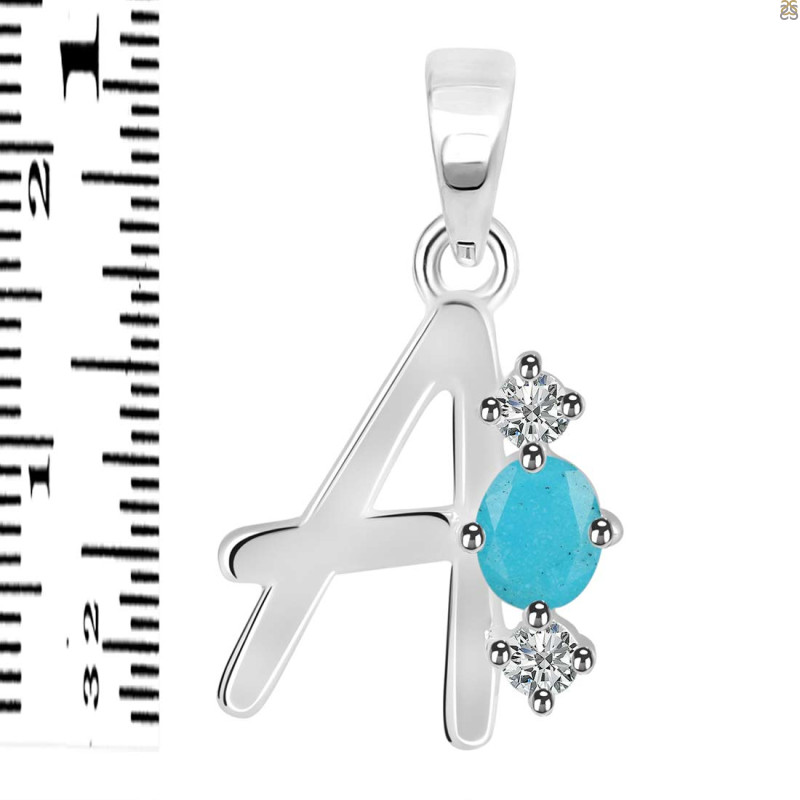 Turquoise & White Topaz Alphabet A Pendant TRQ-RDA-53.