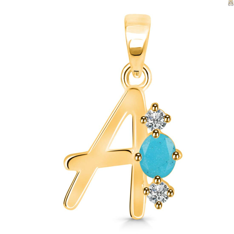 Turquoise & White Topaz Alphabet A Pendant TRQ-RDA-53.