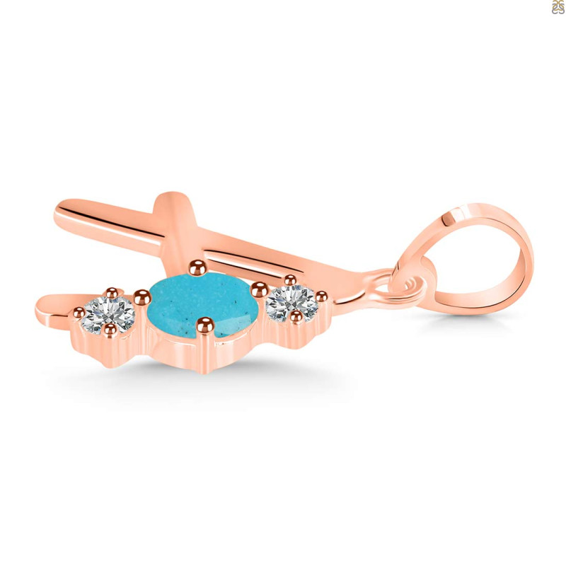 Turquoise & White Topaz Alphabet A Pendant TRQ-RDA-53.