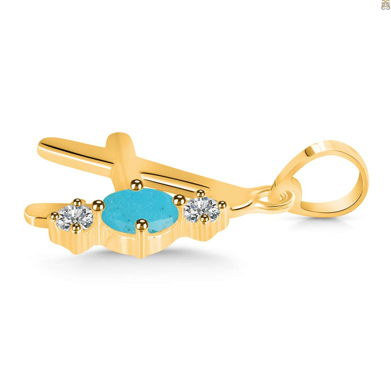 Turquoise & White Topaz Alphabet A Pendant TRQ-RDA-53.