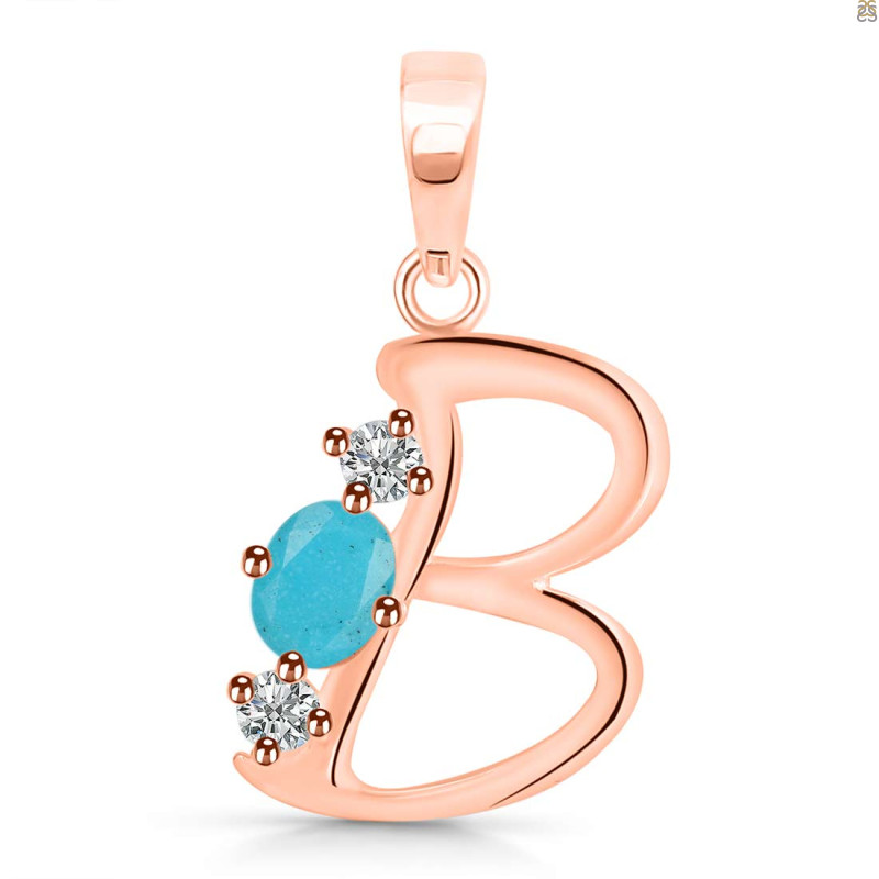 Turquoise & White Topaz Alphabet B Pendant TRQ-RDA-54.